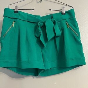 XOXO Womens Paper Bag Waist Belted Gold Zipper Green Shorts Size L